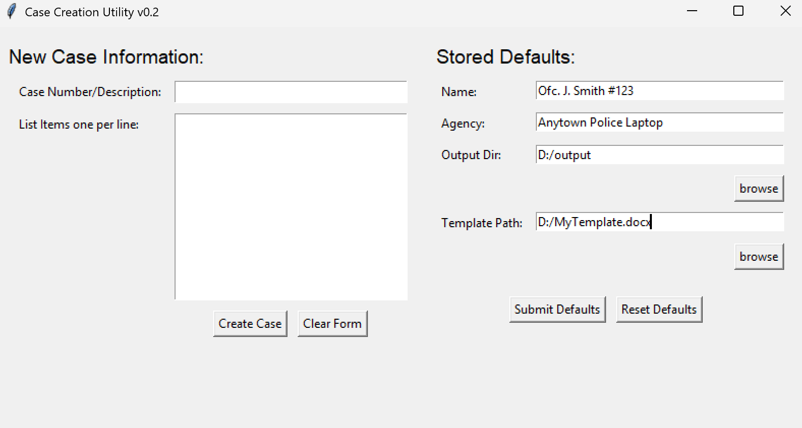 Screenshot of a GUI python application