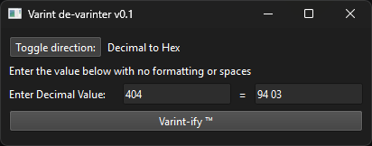 Screenshot of varint calculator